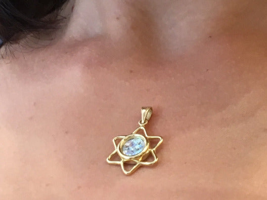 14k Gold Roman Glass Cutout Star of David Pendant