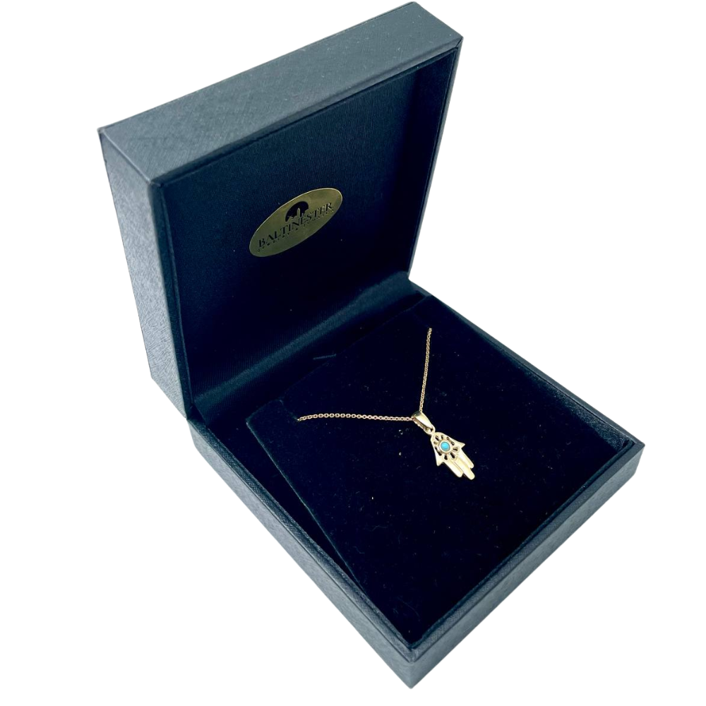 14k Gold Hamsa Pendant with Turquoise Stone