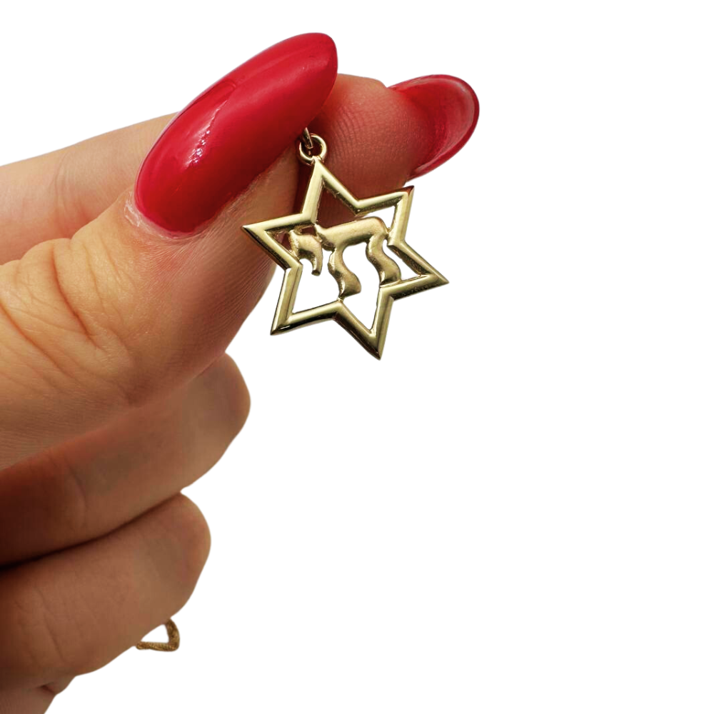 14K Gold Chai Star of David Pendant