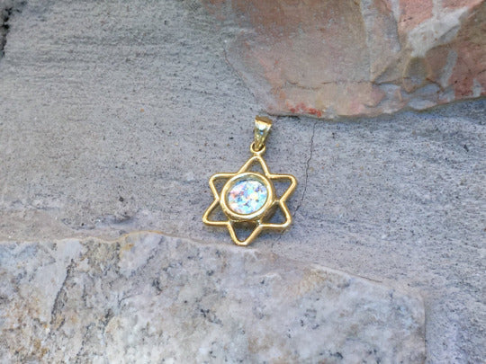14k Gold Roman Glass Cutout Star of David Pendant