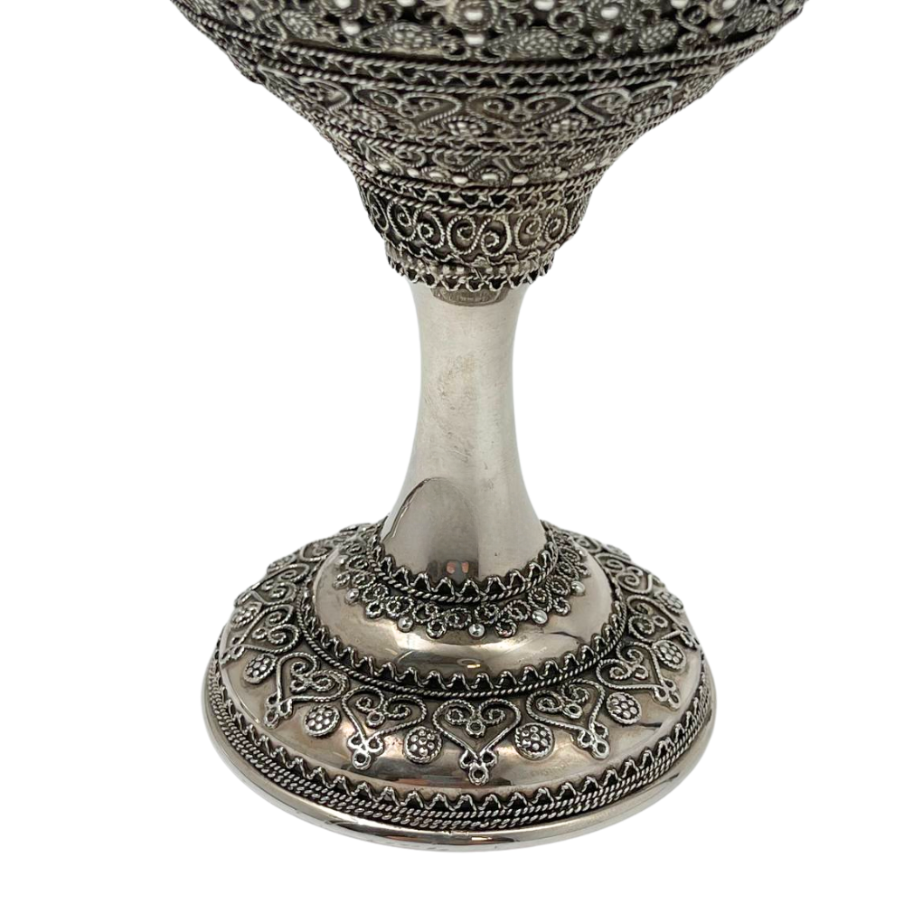 Kiddush Cup with Full Silver Filigree and Garnet Stones
