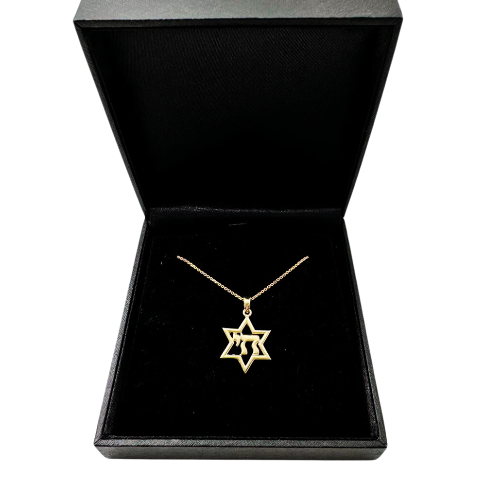 14K Gold Chai Star of David Pendant