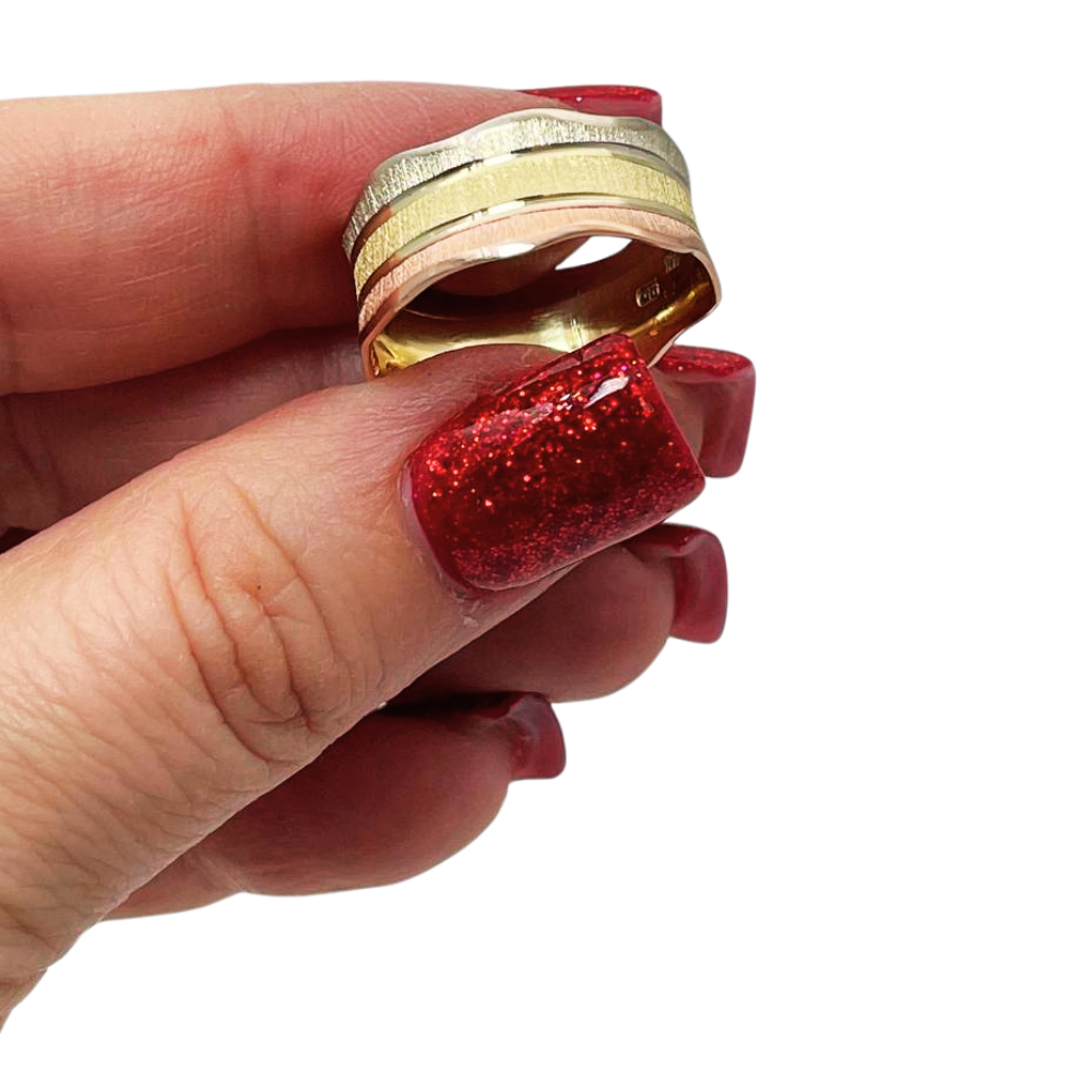 14k Tri-Color Gold Florentine Wedding Ring