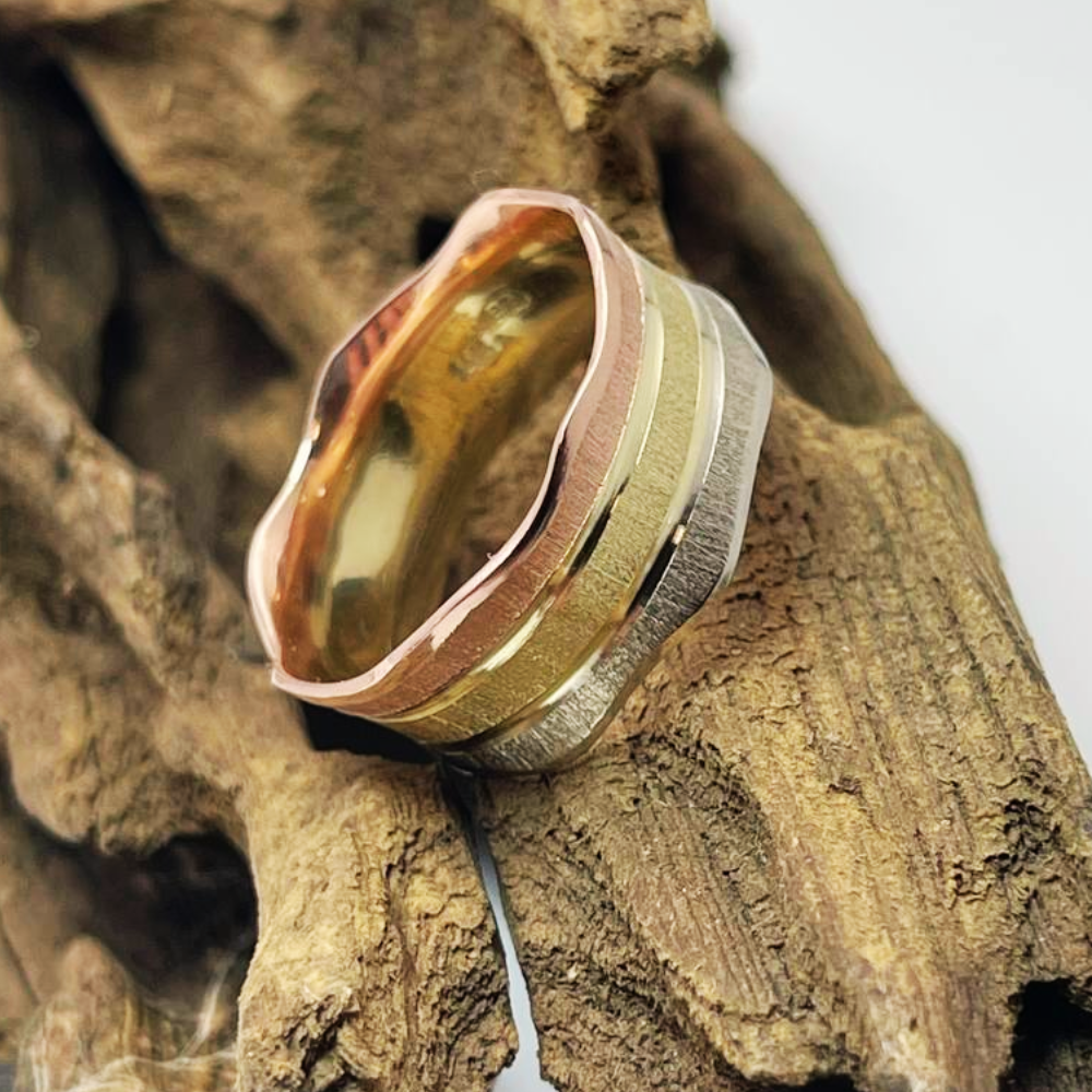 14k Tri-Color Gold Florentine Wedding Ring