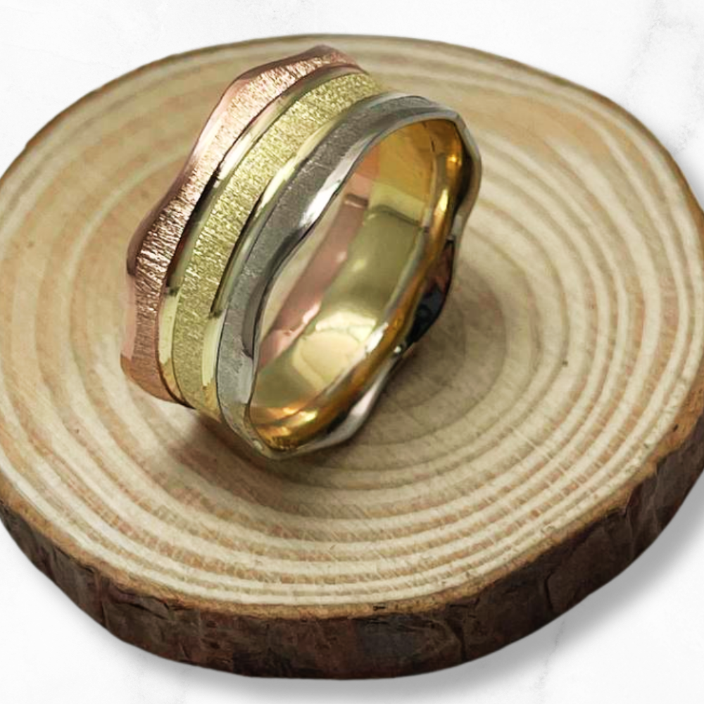 14k Tri-Color Gold Florentine Wedding Ring