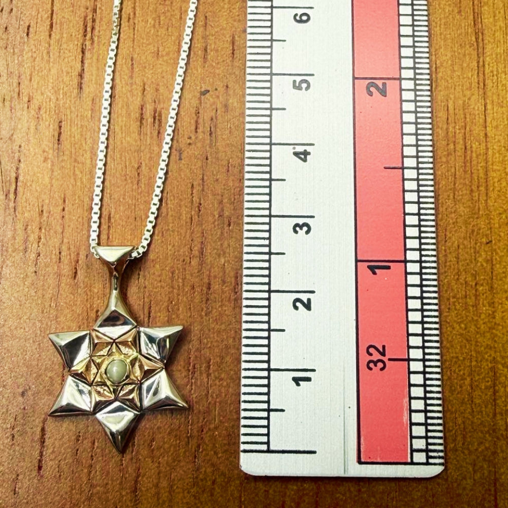 14K Gold and Silver Star of David with Chrysoberyl Kabbalah Pendant Chain Set