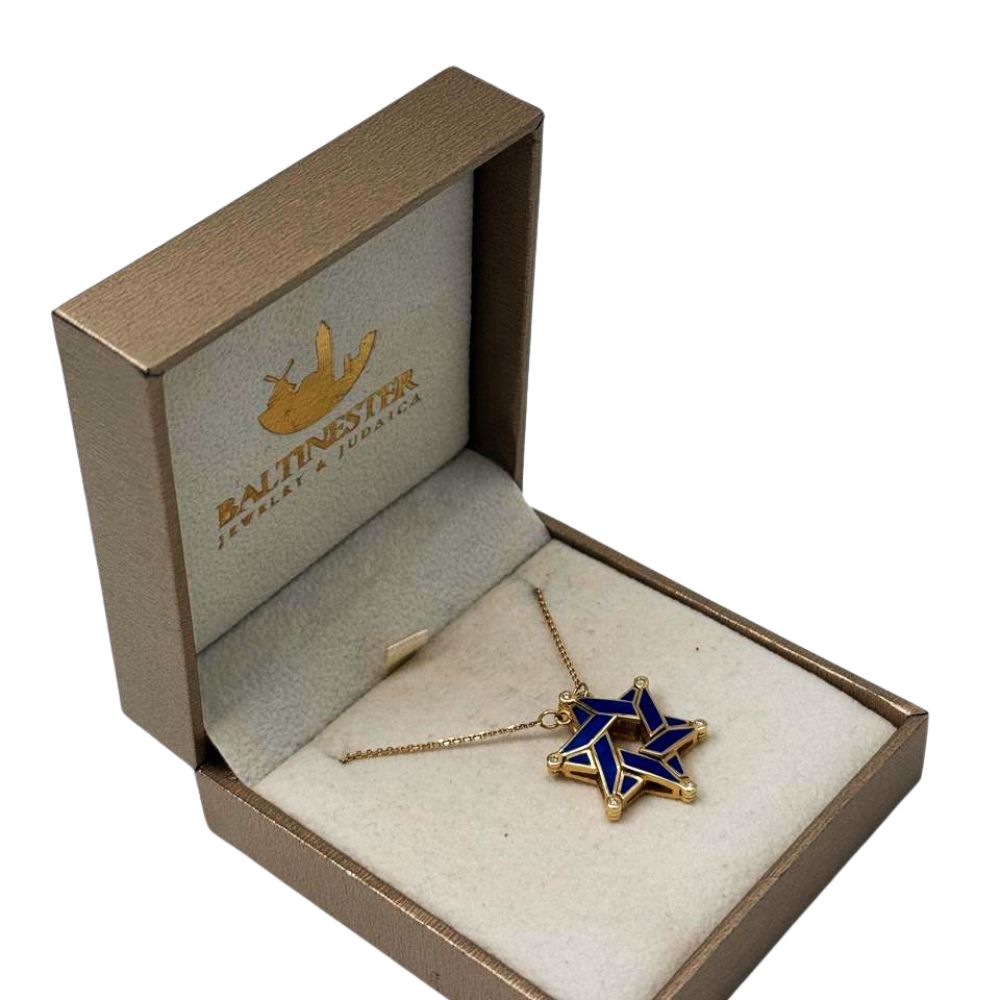 14K Gold Expandable Star of David Butterfly Necklace with Blue Enamel & Diamond