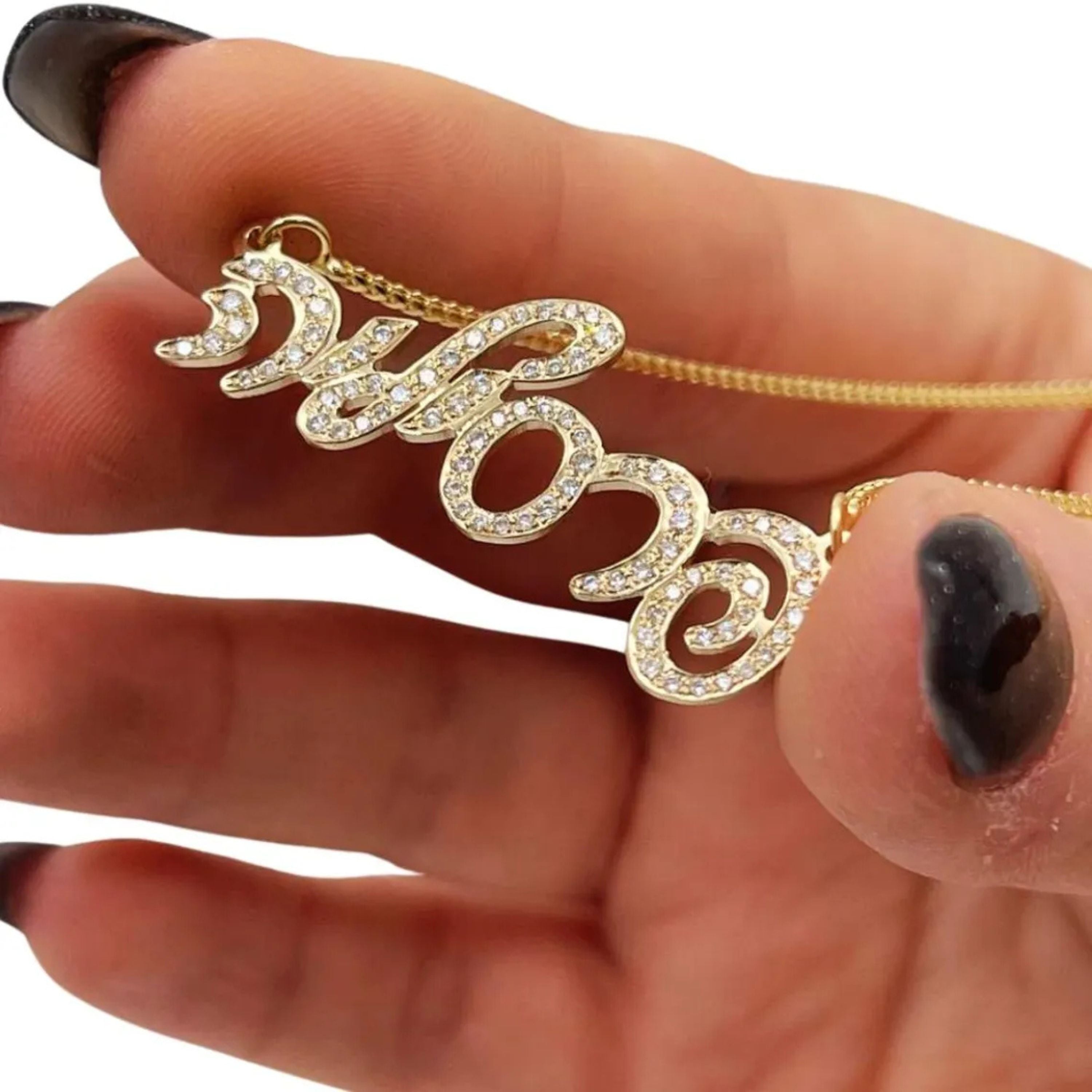 14K Gold Hebrew Script Diamond Name Necklace