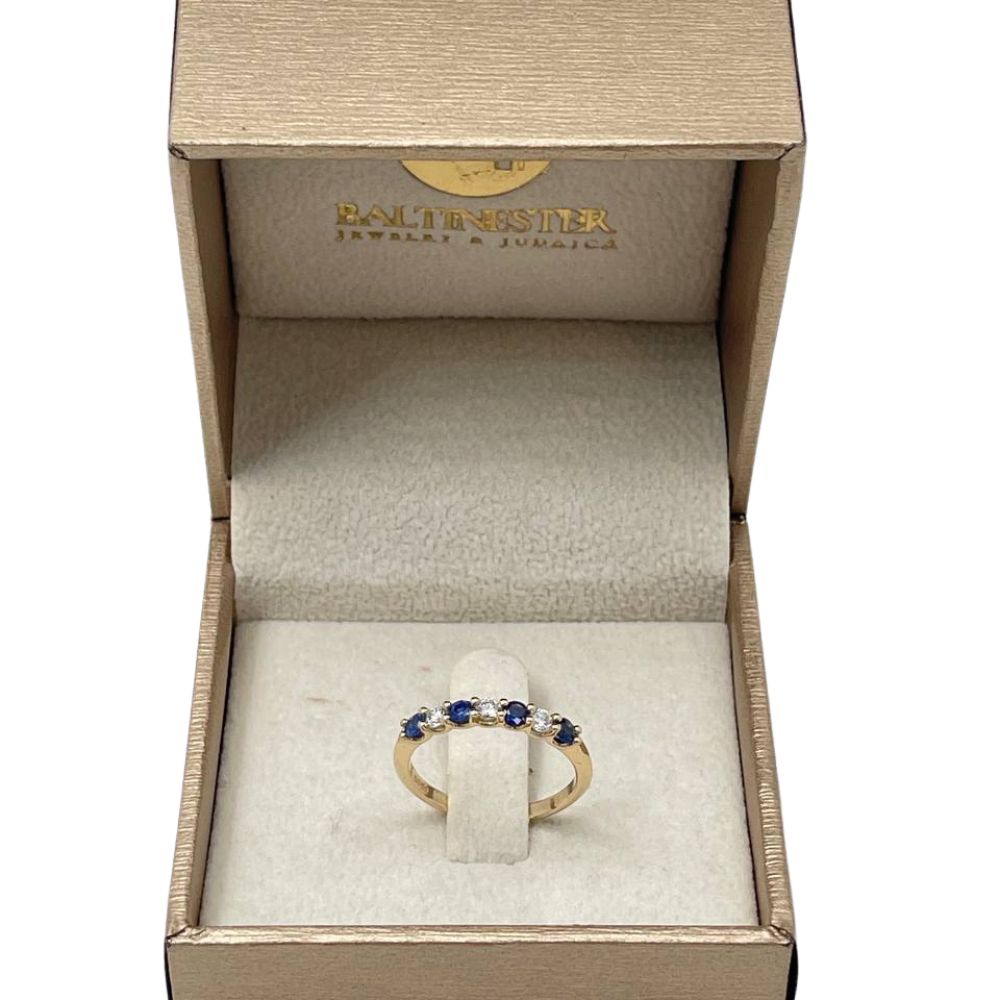 Sapphire & Diamond Half Eternity Band Ring in 14k Yellow Gold