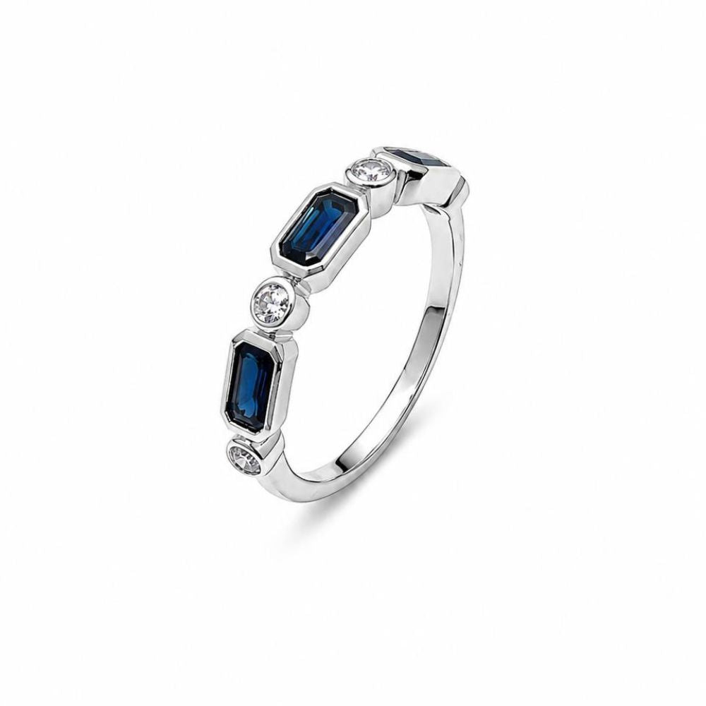 14K White Gold Sapphire & Diamond Ring