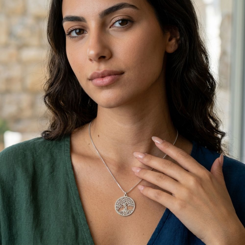 Tree of Life Necklace in Sterling Silver with Box Chain
