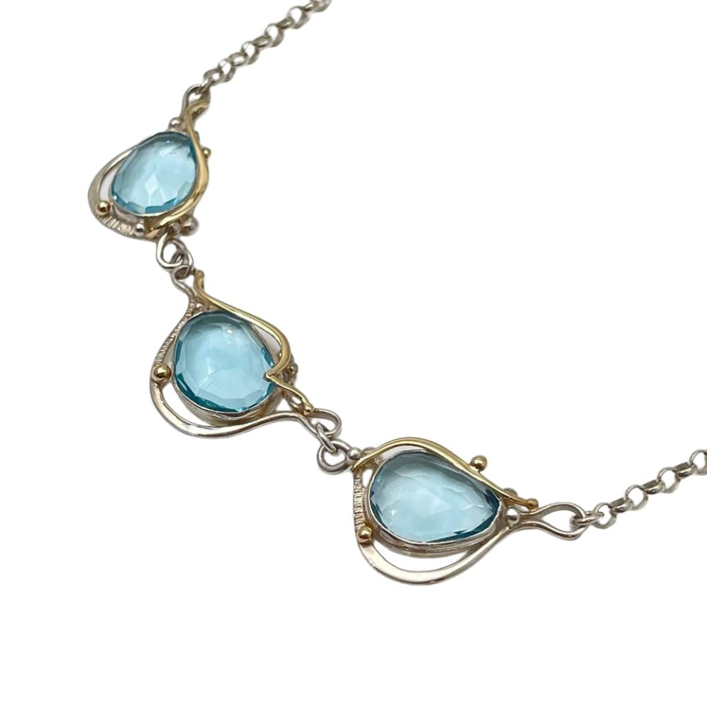 Blue Topaz Necklace in Sterling Silver and Gold