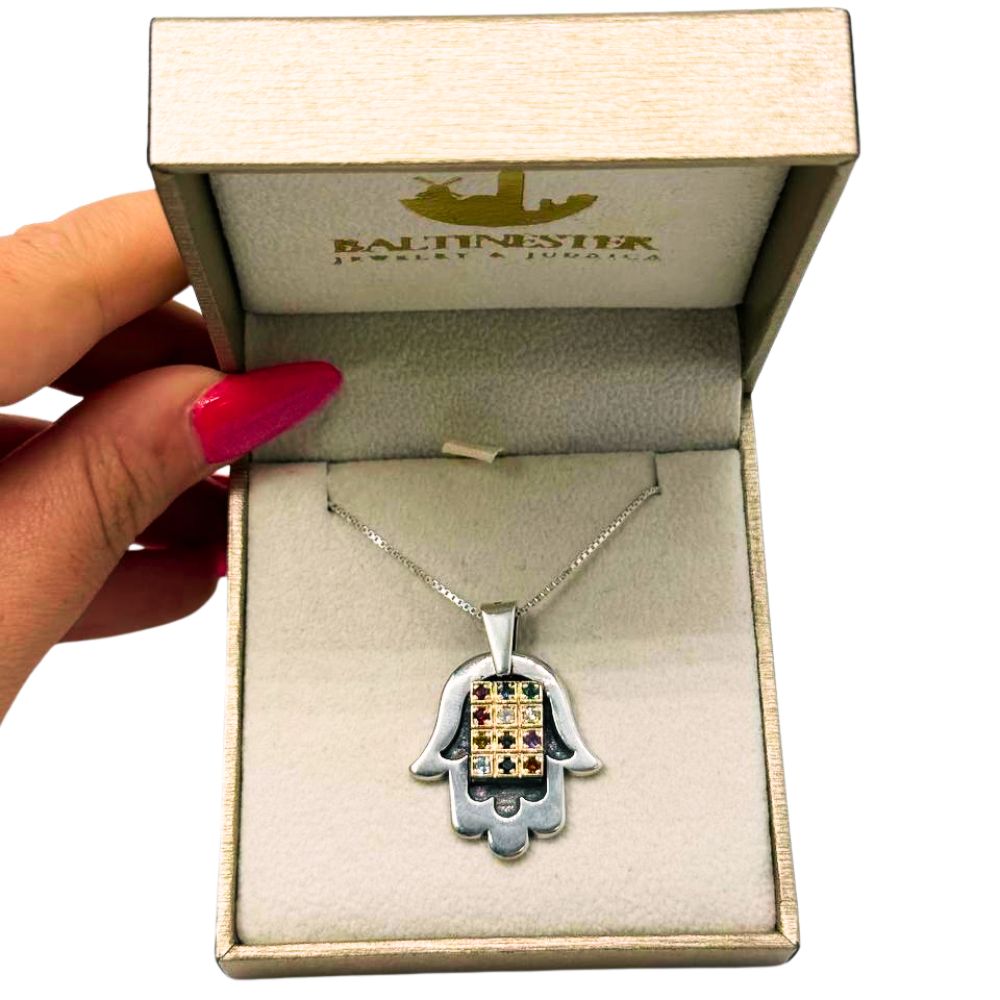 Sterling Silver & 9K Gold Hamsa Hoshen Pendant Necklace
