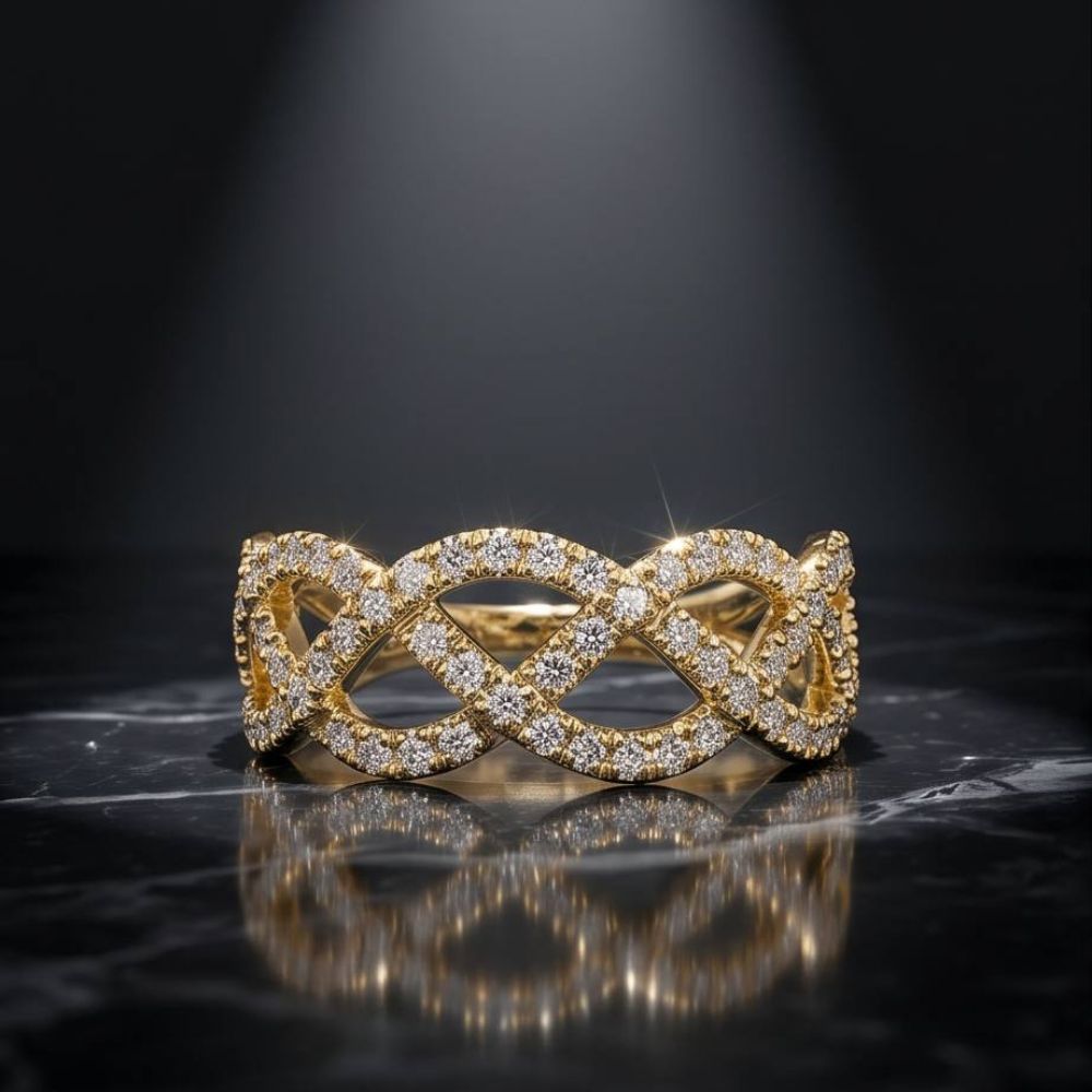 14K Gold Natural Diamond Infinity Weave Ring