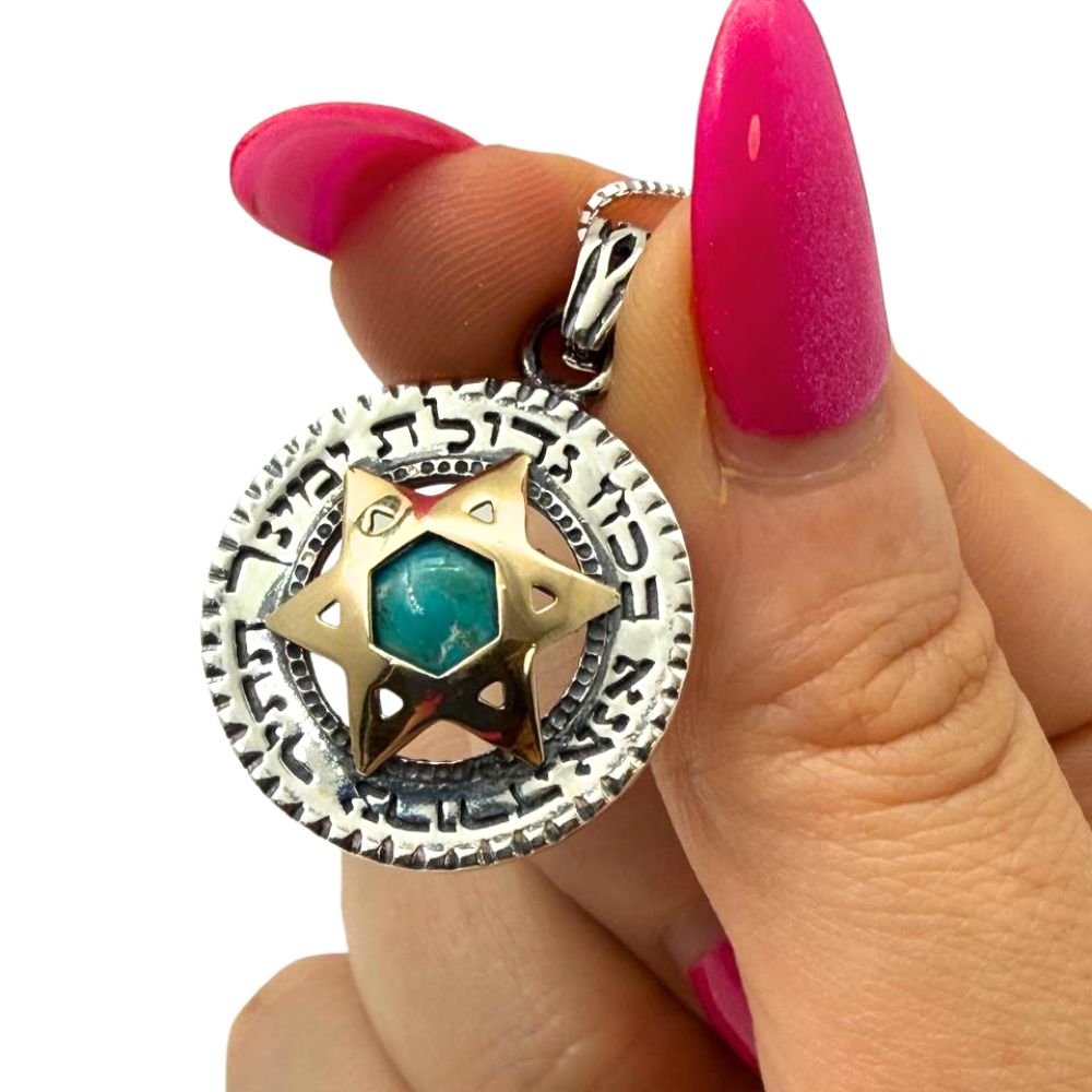 Ana Bekoach Turquoise Pendant Necklace in 925 Sterling Silver & 9K Gold