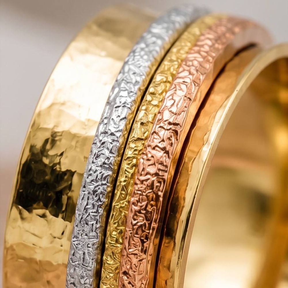 14K Tri-Color Gold Wide Spinner Ring