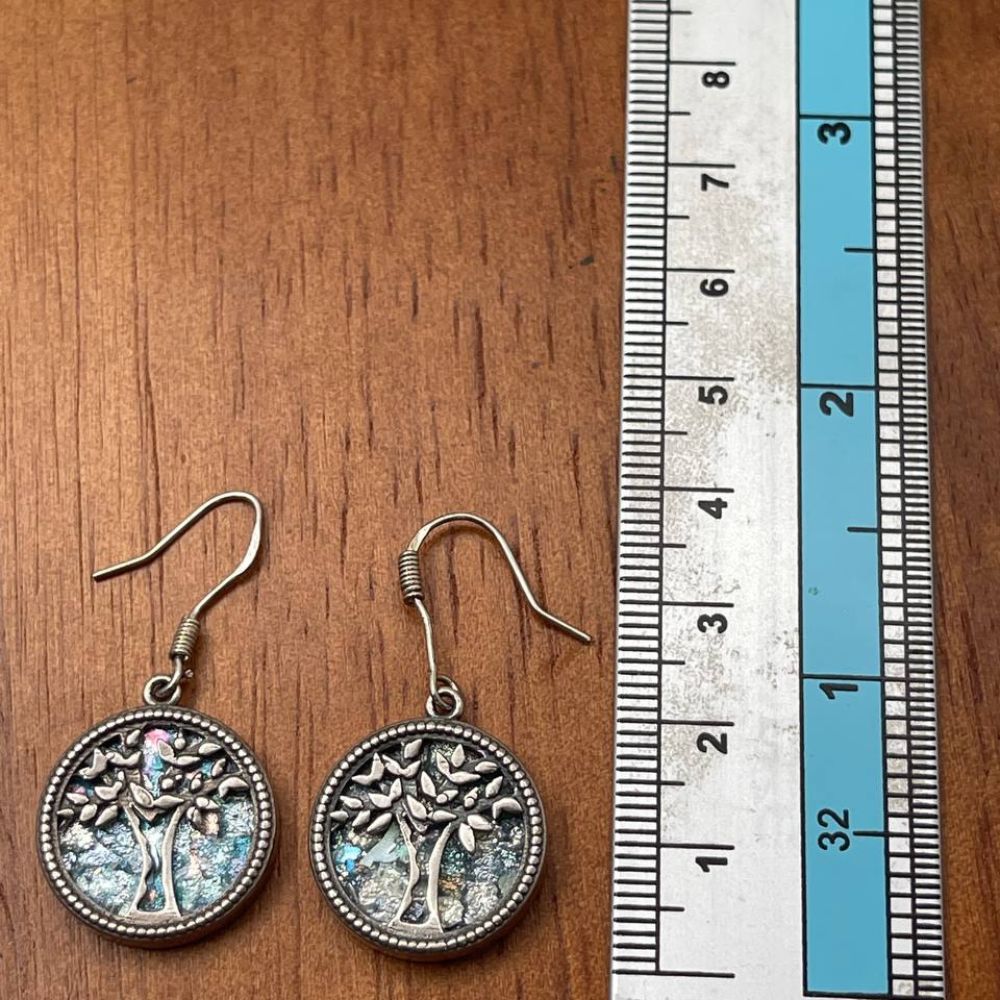 Tree of Life Earrings with Roman Glass in Sterling Silver