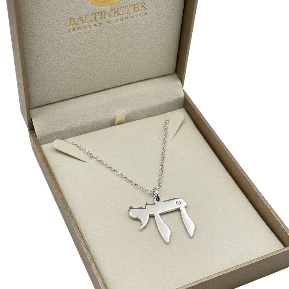 Diamond Chai Necklace for Men  Sterling Silver Jewish Life Pendant