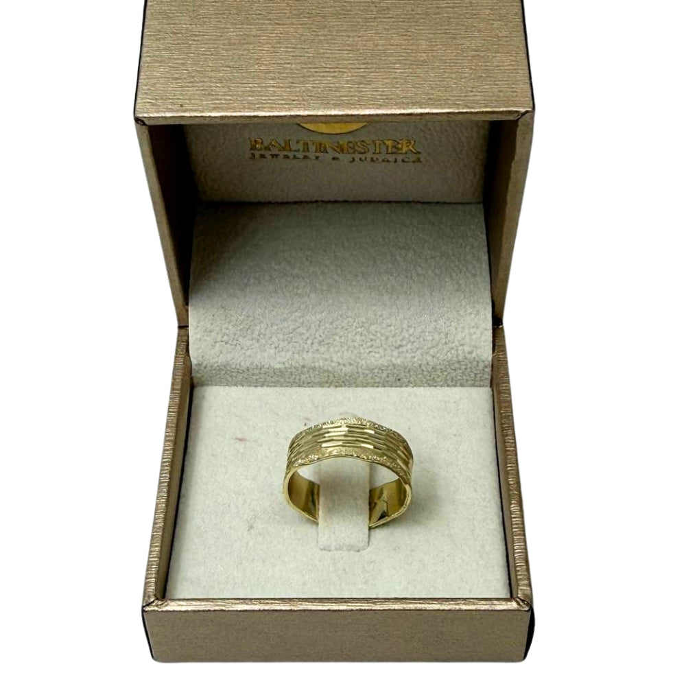 14K Gold Multi-Textured Wedding Ring – 7.5 mm Wide
