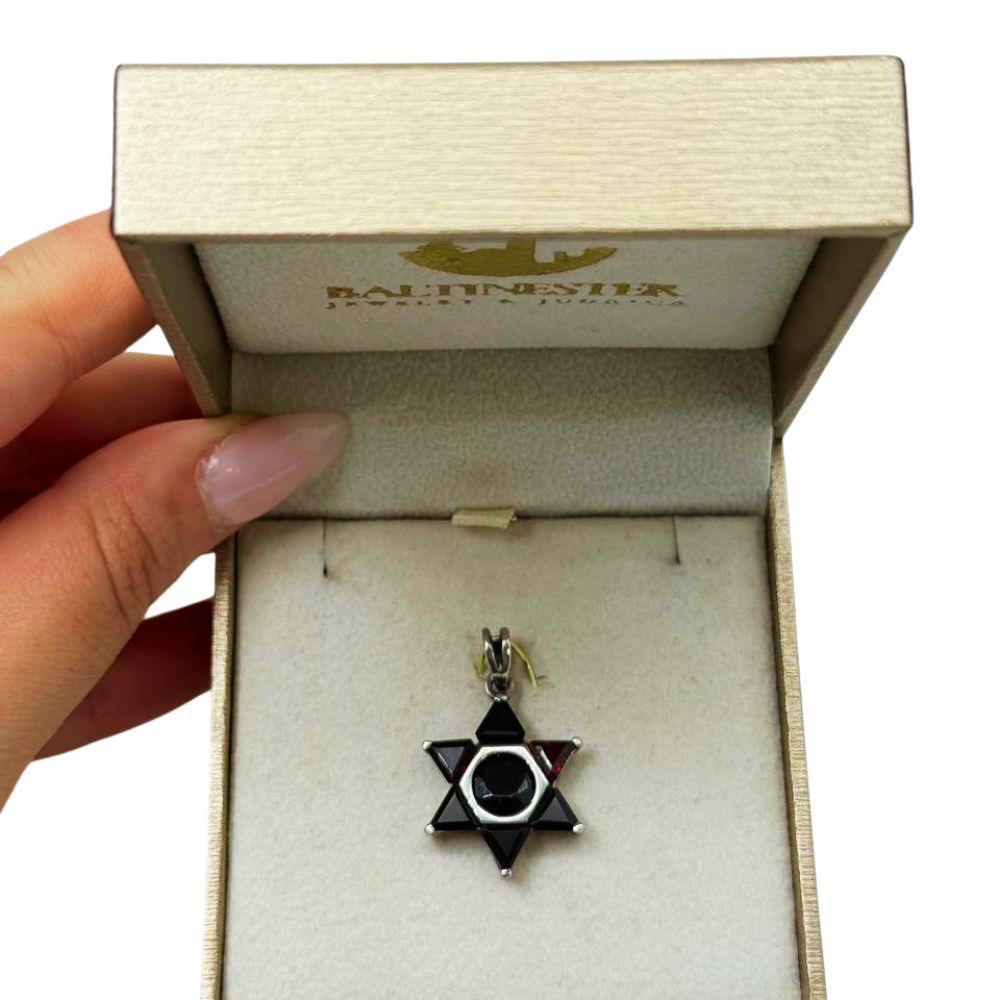 925 Sterling Silver Natural Garnet Star of David Pendant  Magen David Necklace