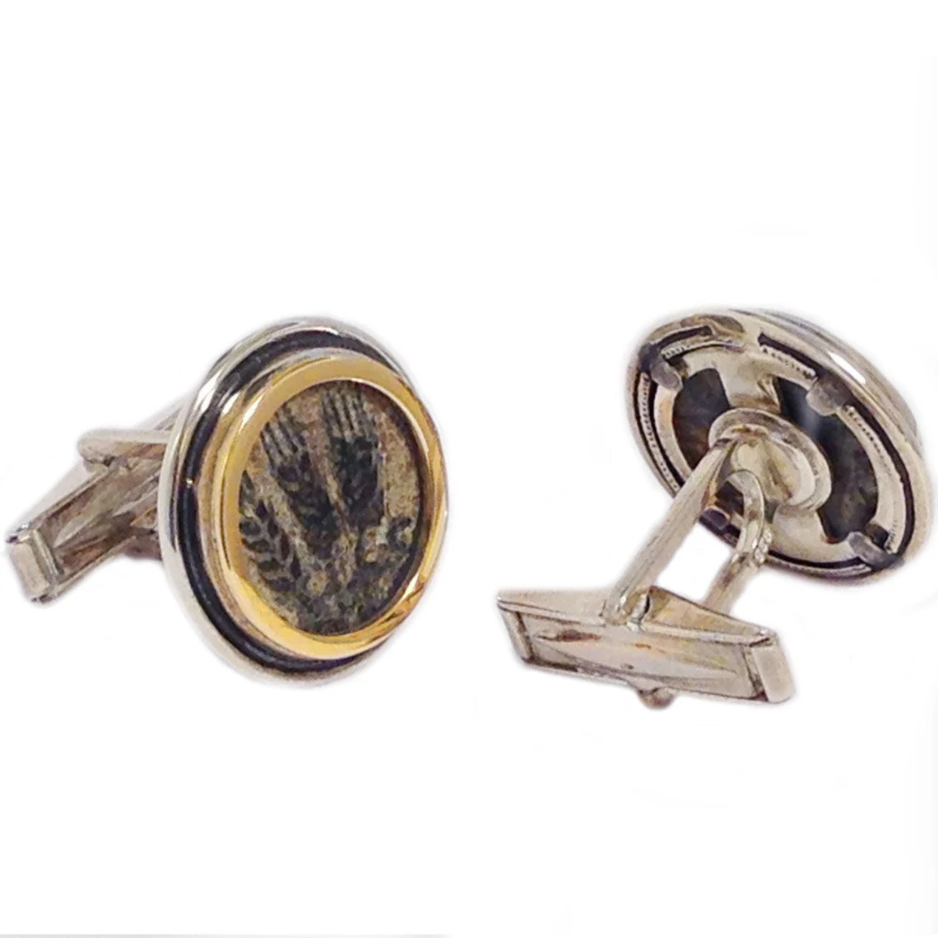 Silver and 14k Gold Round King Agrippa Coin Cufflinks