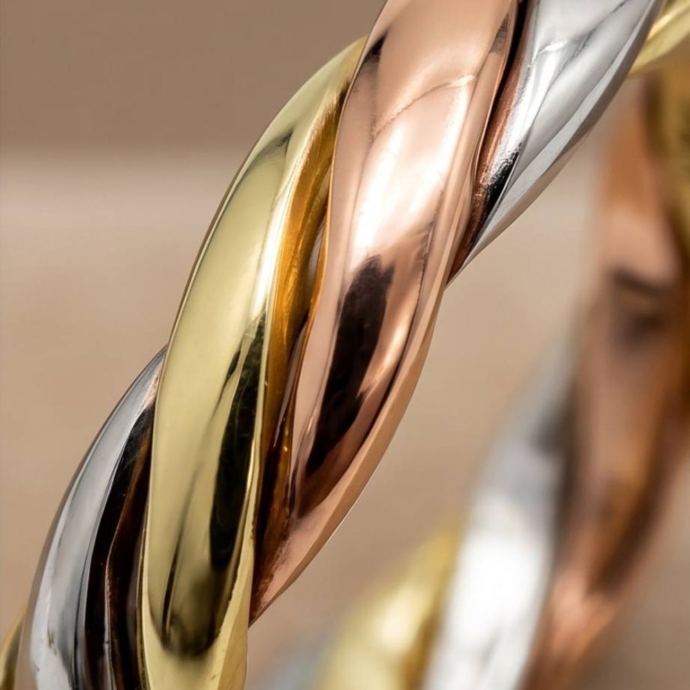 14K Tri-Color Gold Twisted Wedding Ring Braided Band