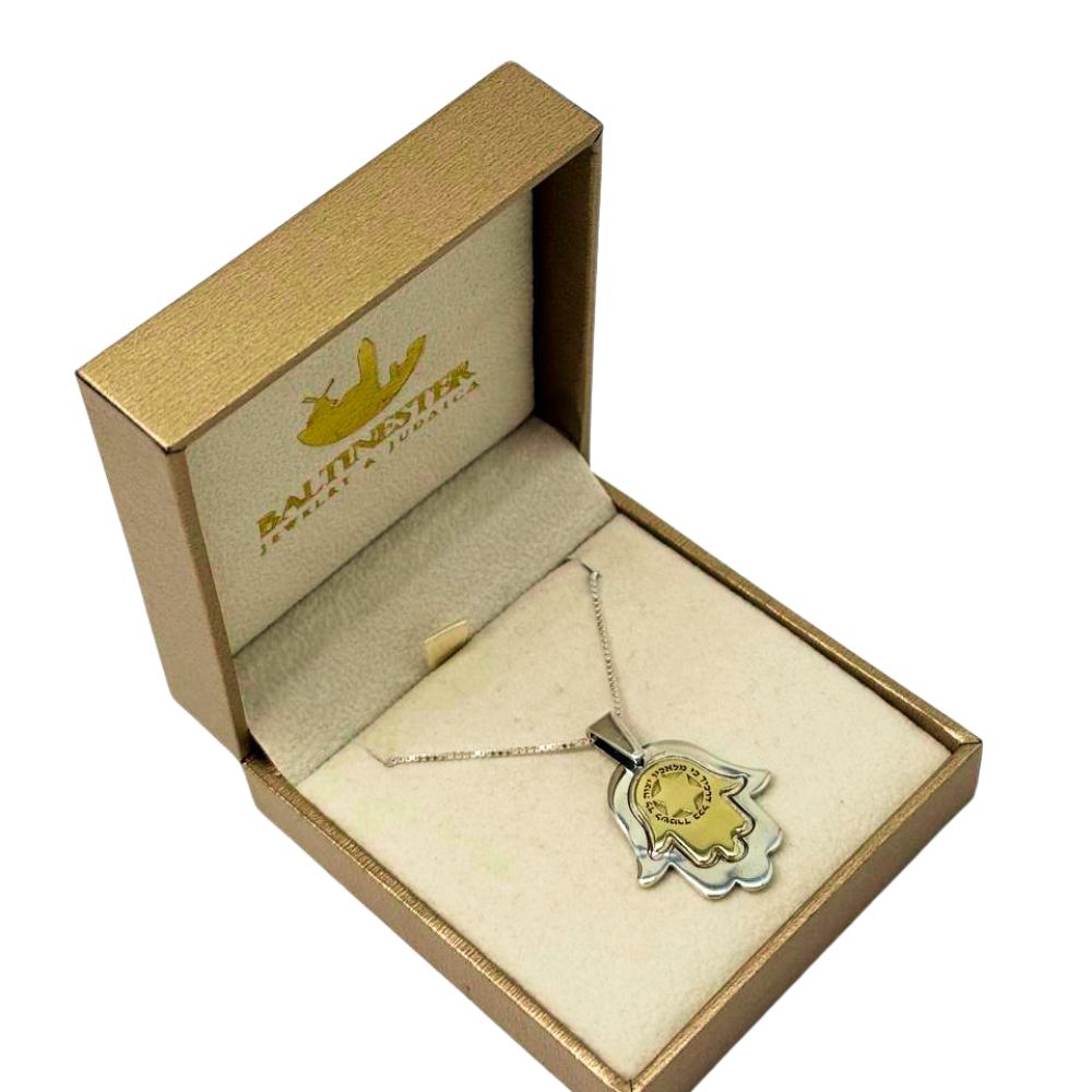 Sterling Silver & 9K Gold Hamsa Star of David Necklace