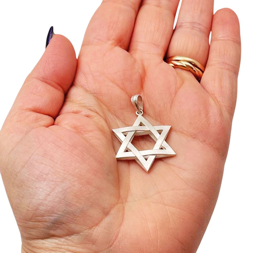Sterling Silver 3D Star of David Pendant Magen David Charm
