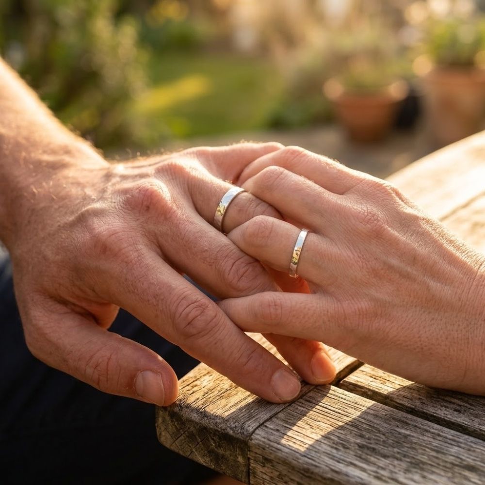 Hammered Sterling Silver Promise Ring Set for Couples