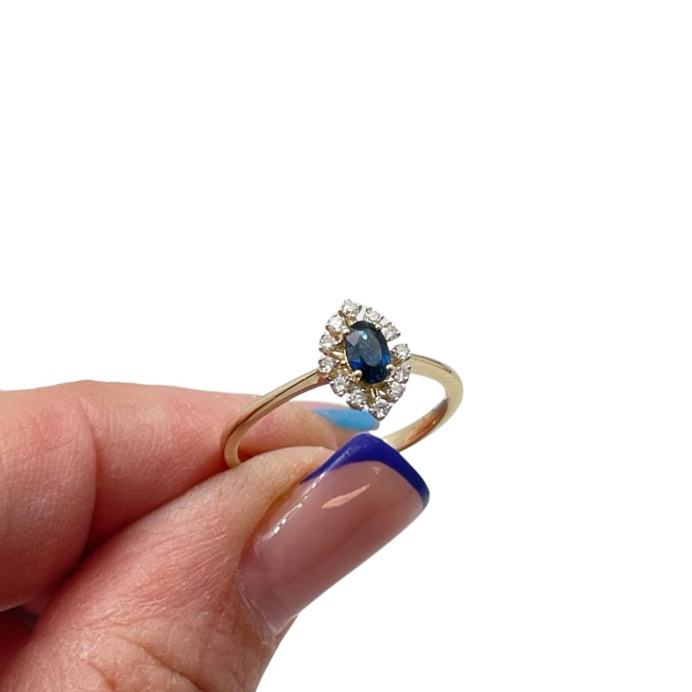 14K Yellow Gold Sapphire & Diamond Halo Ring