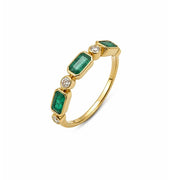 14K Yellow Gold Emerald & Diamond Geometric Band Ring