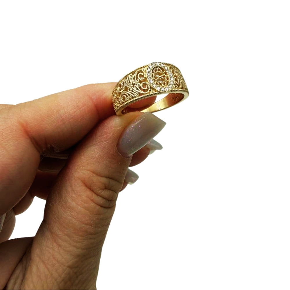 14K Yellow Gold Diamond Filigree Ring – Vintage Ornate Statement Ring