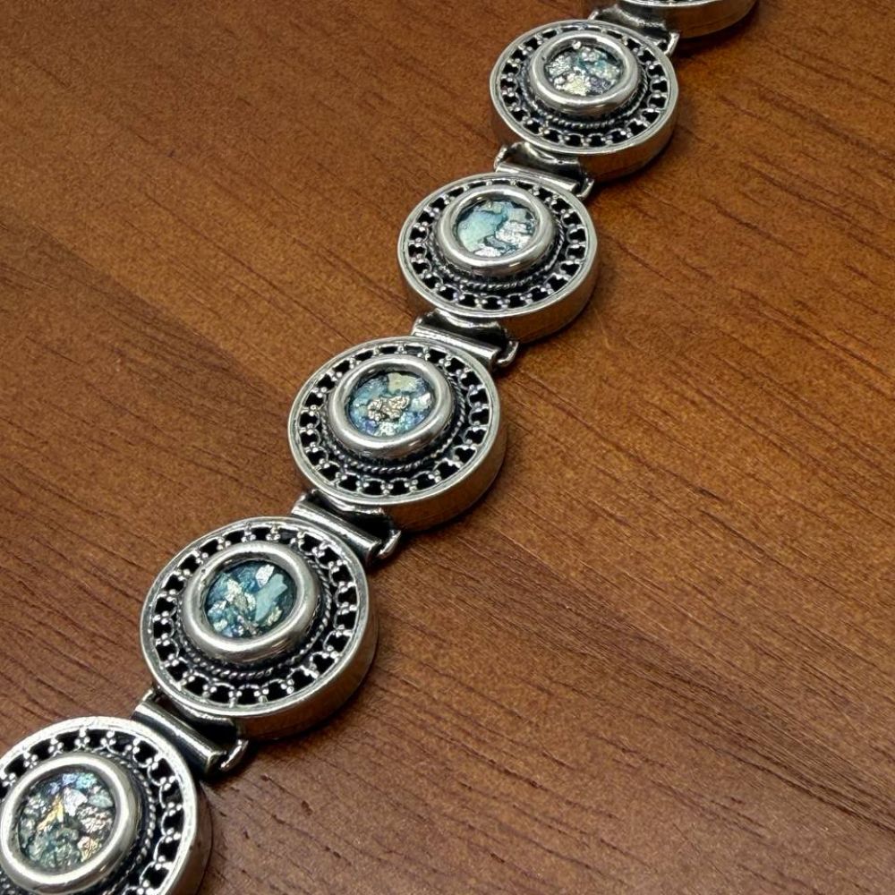 Sterling Silver Roman Glass Bracelet
