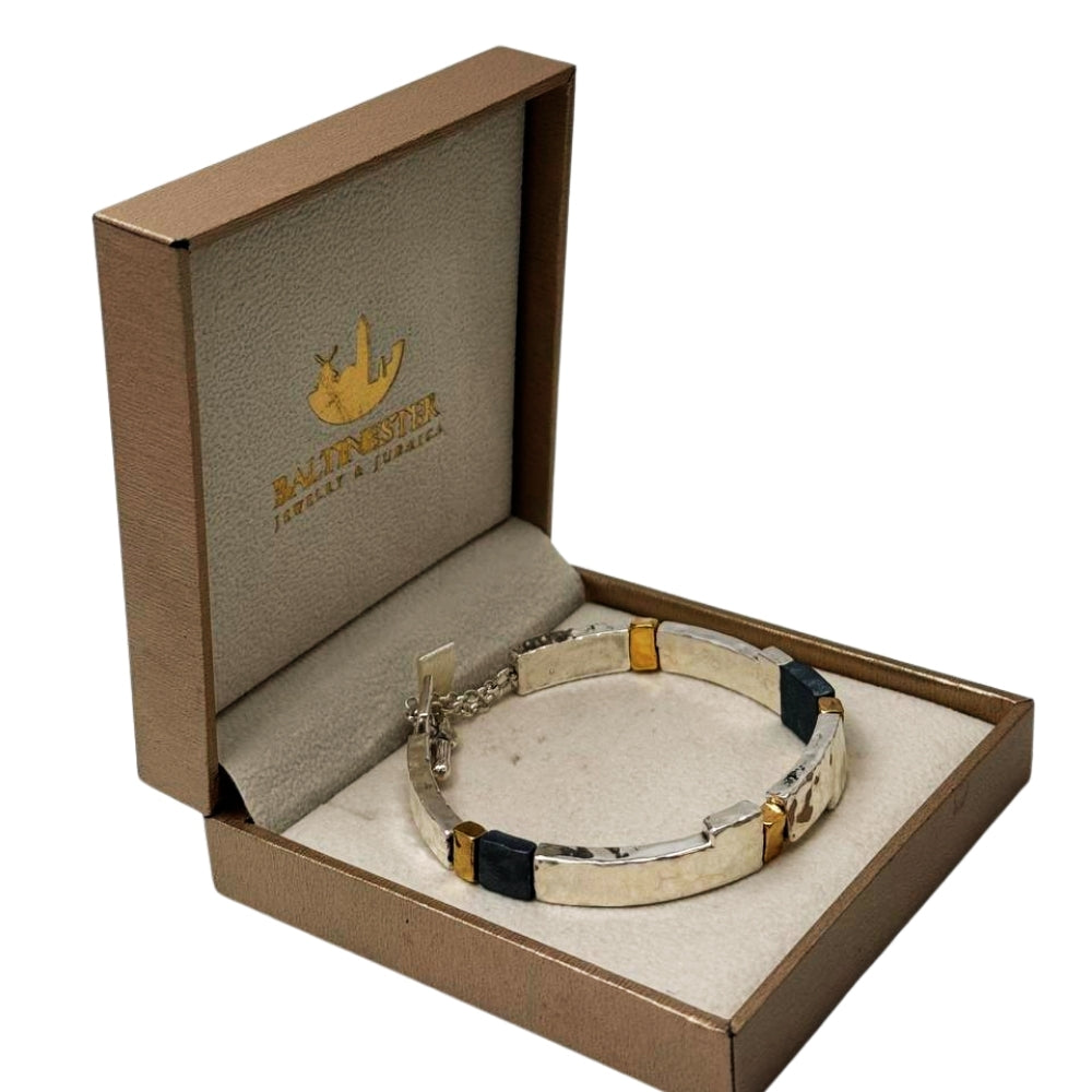 Israeli Silver Bracelet – Oxidized Silver & Gold Plated Lightweight Jewelry