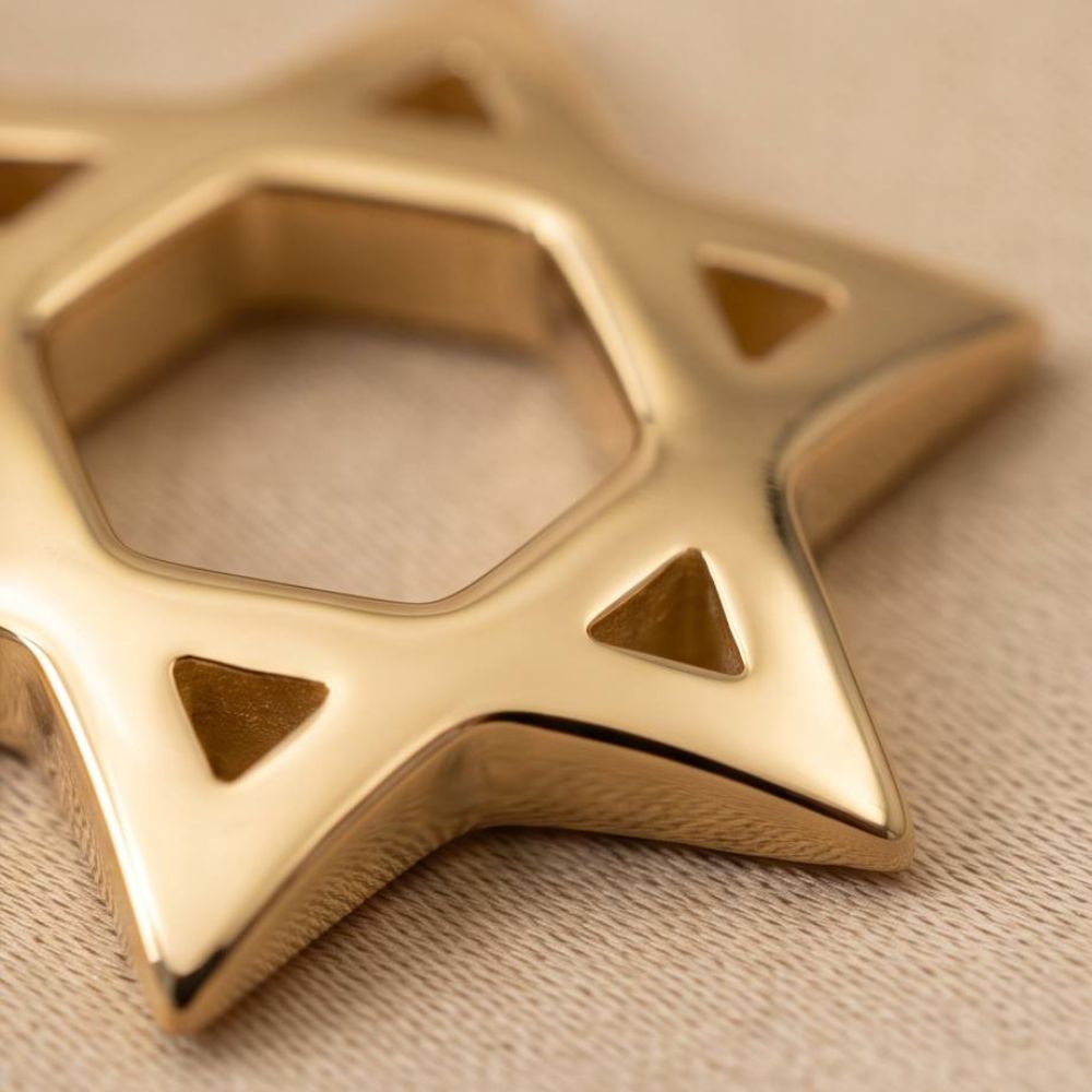 Domed 14k Gold Star of David Pendant in a Shiny Finish