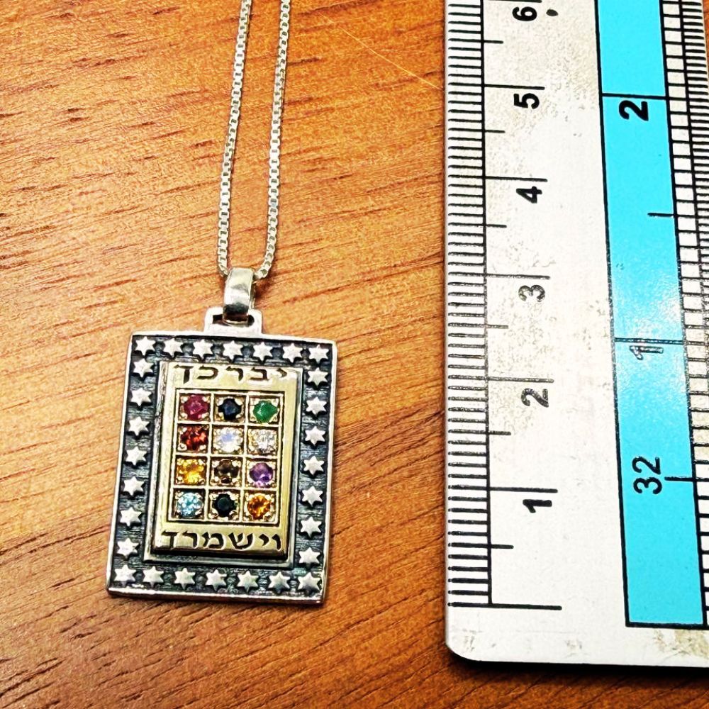 Sterling Silver & 9K Gold Hoshen Plate Pendant Necklace