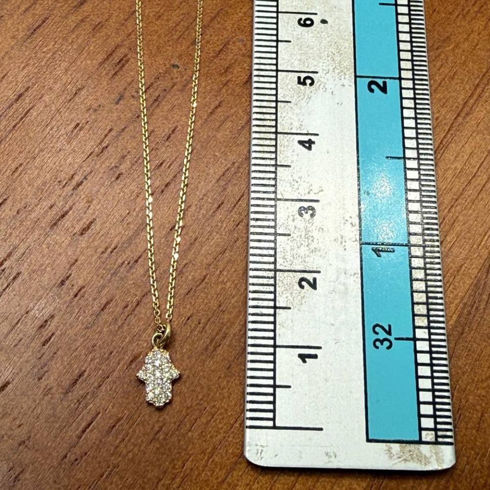 14K Yellow Gold Diamond Hamsa Hand Pendant Necklace