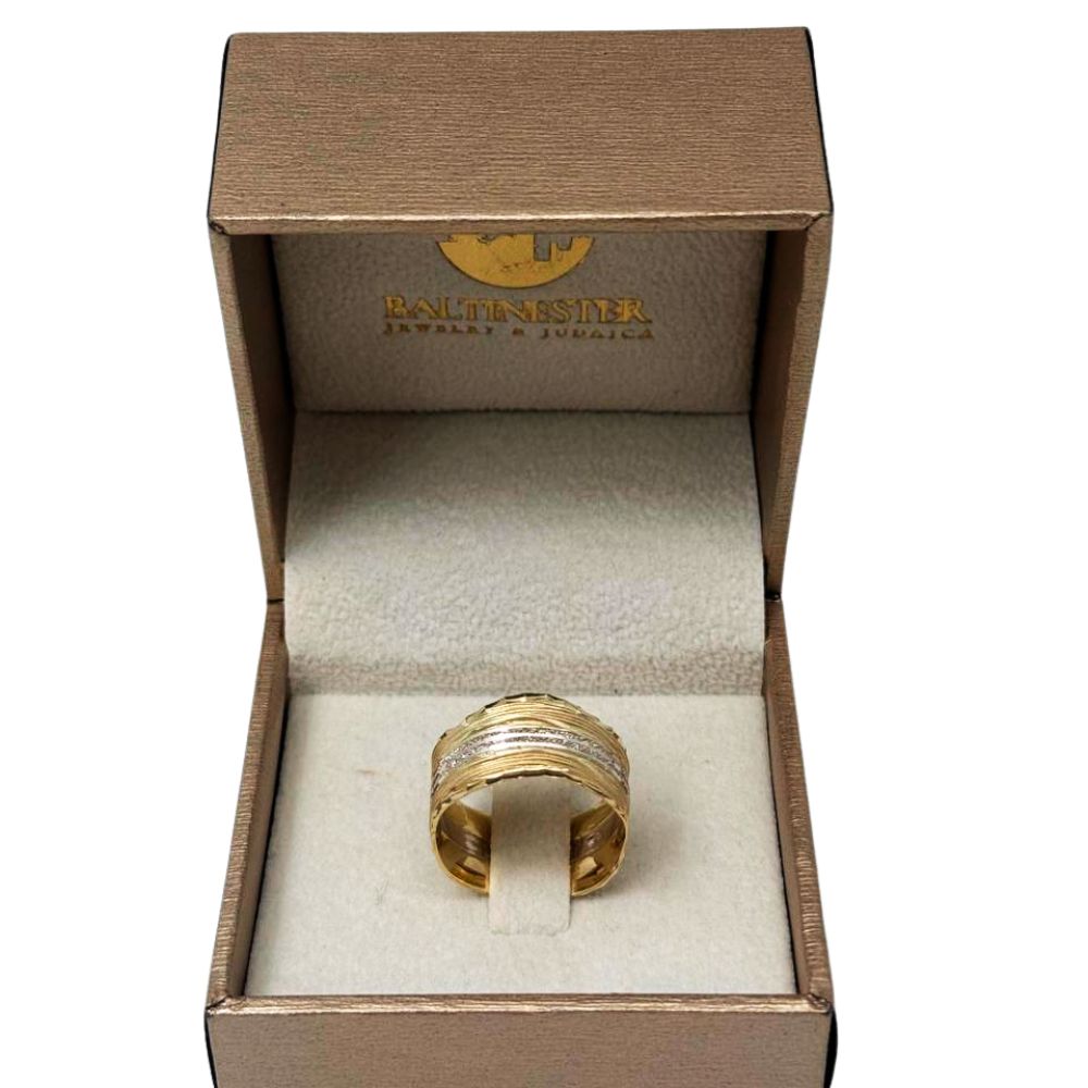 14K Two-Tone Gold Textured Wide Band Ring