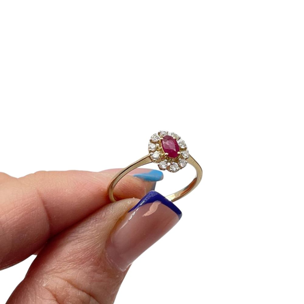 14K Gold Ruby & Diamond Halo Ring
