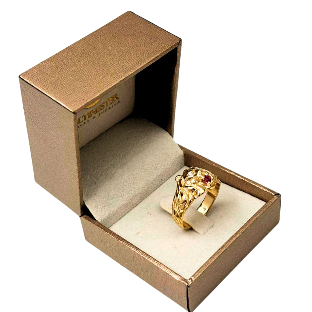 Diamond Lion of Judah Ruby Ring in 14k Yellow Gold