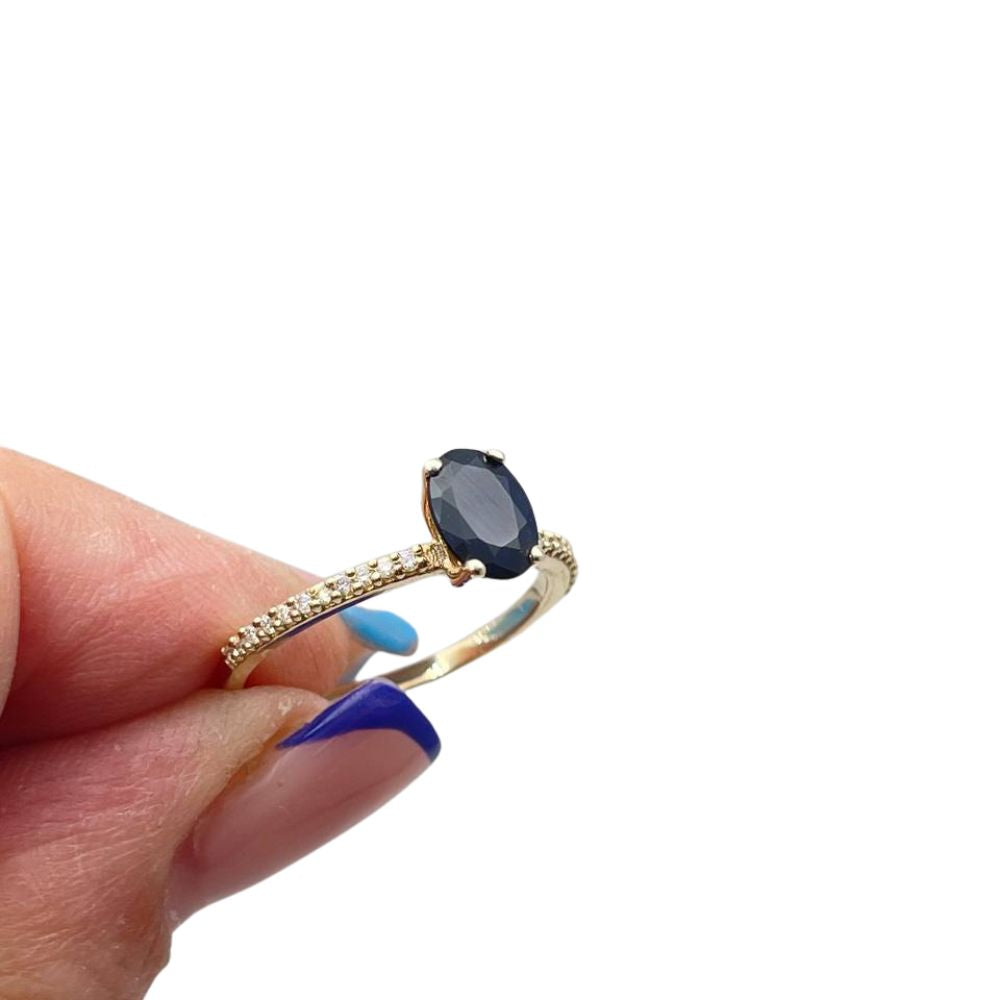 14K Yellow Gold Sapphire & Diamond Ring