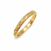 14K Solid Gold Floral Engraved Ring Vintage-Inspired Stackable