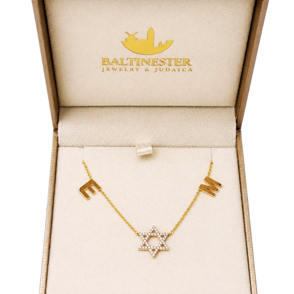 14K Gold Diamond Star of David Personalized Initials Necklace