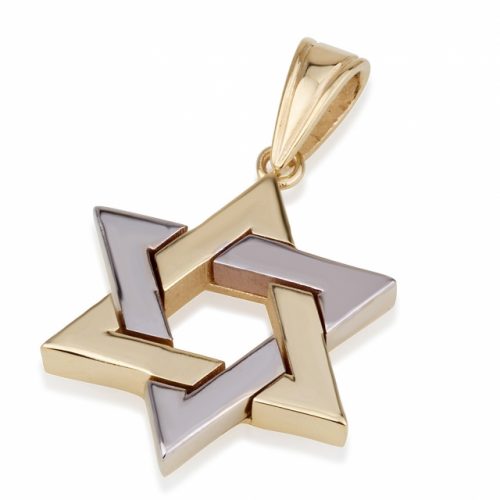 14K Two Tone Gold Thick Star of David Pendant