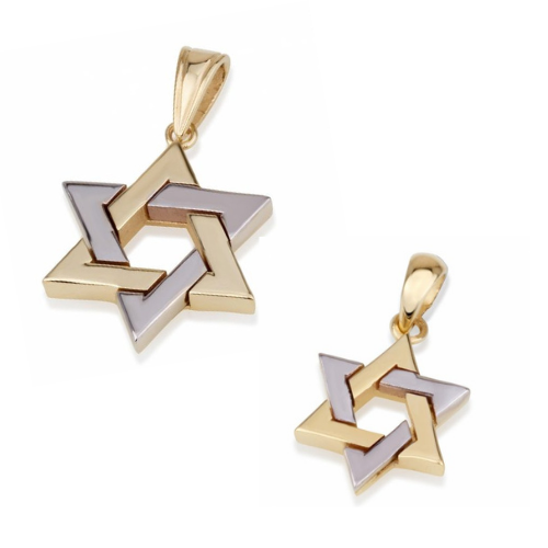 14K Two Tone Gold Thick Star of David Pendant