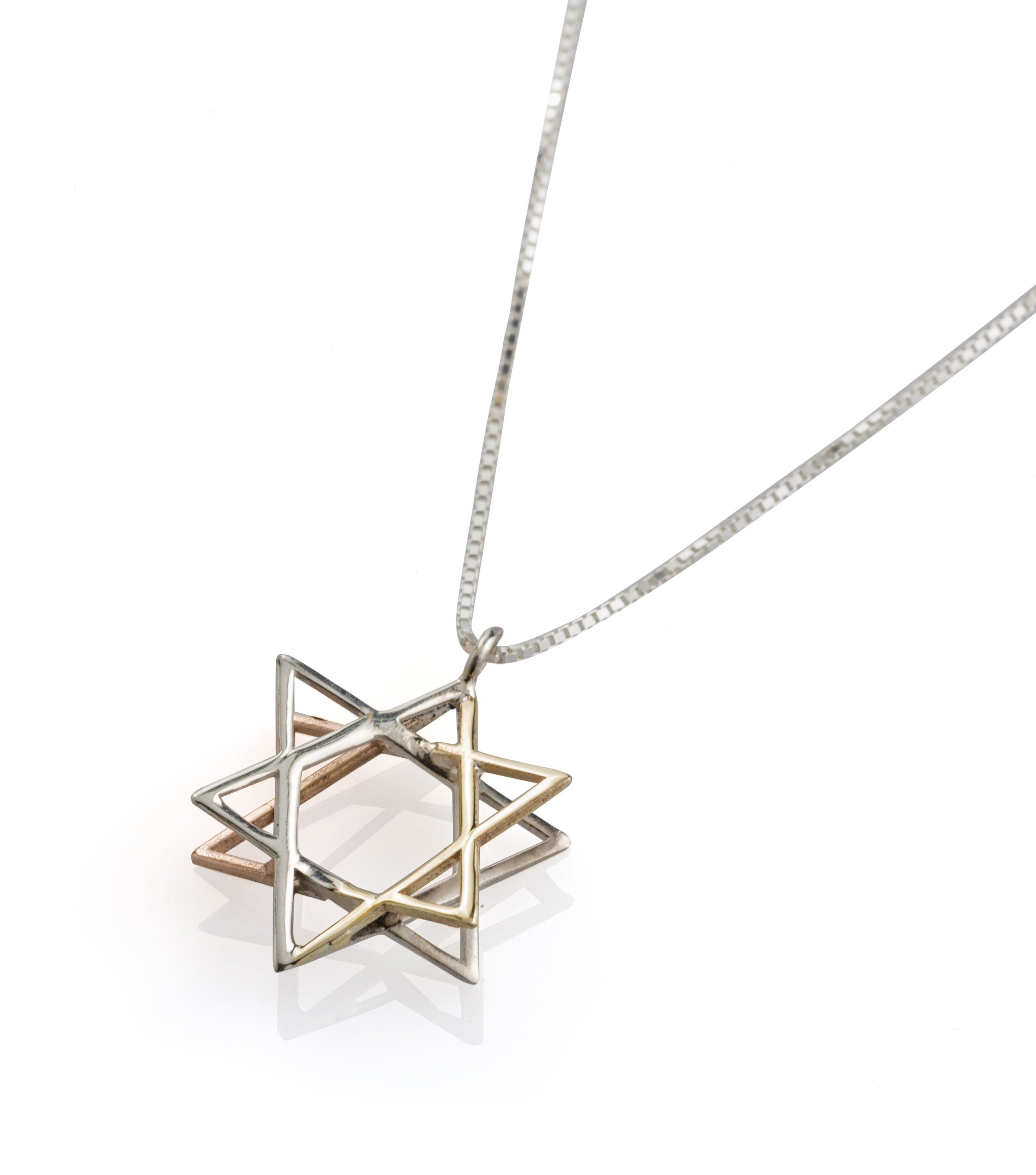 Silver & Two Tone Gold 3D Magen David Pendant