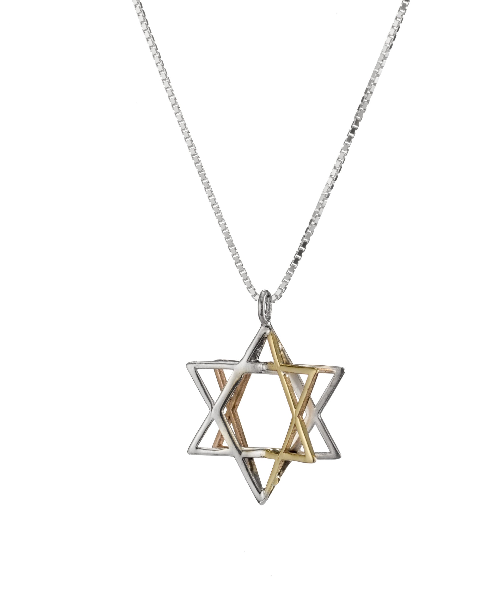 Silver & Two Tone Gold 3D Magen David Pendant