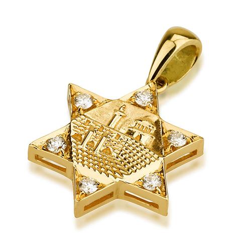 Jerusalem Diamond Thick Star of David Pendant in 18K Gold