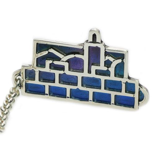 Dark Colored Enamel Jerusalem Skyline Silver Tallit Clips