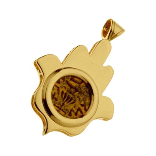 14k Gold Hamsa Pendant with Masada Coin
